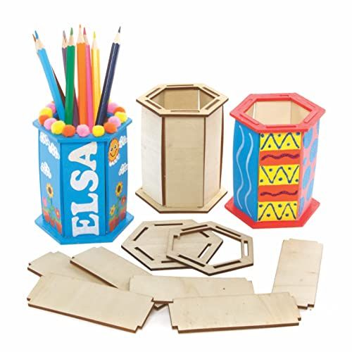 Baker Ross FE522 Holz Stiftetopf Bastelset für Kinder - 3er Pack, Stiftebox für Kinder zum Bemalen, Ausstellen und Schreibtisch Organisieren