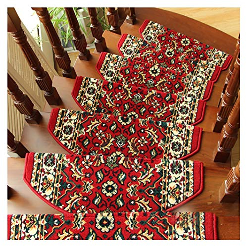 ZXFDM 10 Stück Teppich-Treppen-Trittmatte, rutschfeste Treppen-Kissen-Innentreppen-Schutz, Stufenmatten mit europäischem Muster für Bodentreppen (Color : 14, Size : 65X24+3CM)
