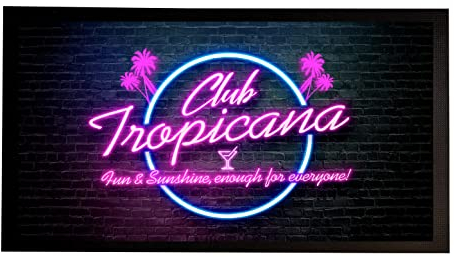Club Tropicana Tapis de bar néon | Dessous de verre Club Tropicana – Choix de tapis de bar – Accessoires de bar pour la maison (chemin de bar)