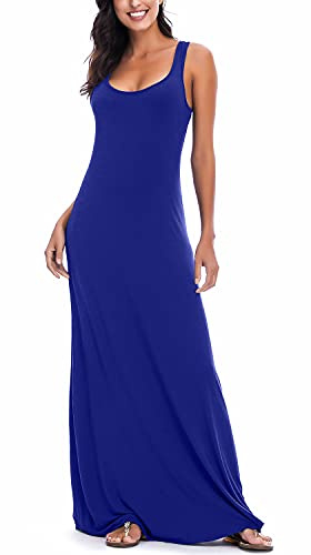 EXCHIC Donne Solido Casual Senza Maniche Maxi Vestito Estate Sexy Spiaggia Gilet Abito (S, Blu Reale)