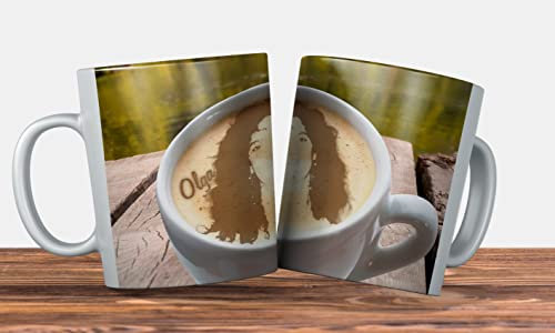 TengoTazas | Taza Foto en Espuma de Café. Taza Personalizada con Nombre y Foto. Taza de Cerámica Grande, de 330 ml. Regalo Original. (Centrado)