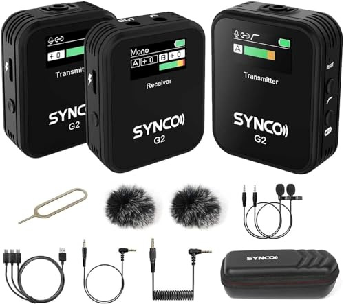 SYNCO G2 (A2), 2,4G kabelloses Lavaliermikrofonsystem mit Zwei Sendern und 1 Empfänger, Ansteckmikrofon für Vlogging, Streaming, YouTube, kabelloses Go auf Kamera, Smartphone, Tablet