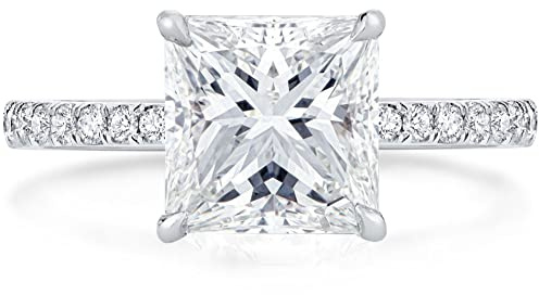 Bo.Dream Princess Cut Cubic Zirconia Engagement Rings for Women Platinum Plated Sterling Silver Size 6.5