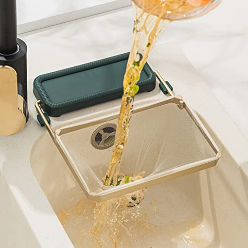 Kitchen Residue Filter Screen Holder Includes 100 Nets, Sink Filter Rack Kitchen Foldable Sink Strainer Mesh Bag Stand (Green,Drain Stand+100pcs)