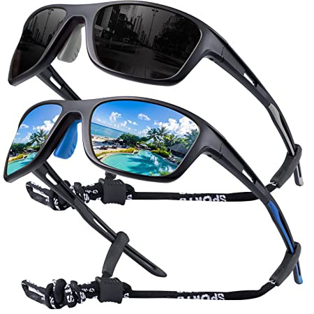 OKH 2 stück Polarisierte Fahrrad Radsportbrillen Wickeln Sie Männer Frauen Retro Sonnenbrillen UV400 Schutz Sportbettlauf laufen Fischerei Wanderung Fahren Brillen mit Seilgurt
