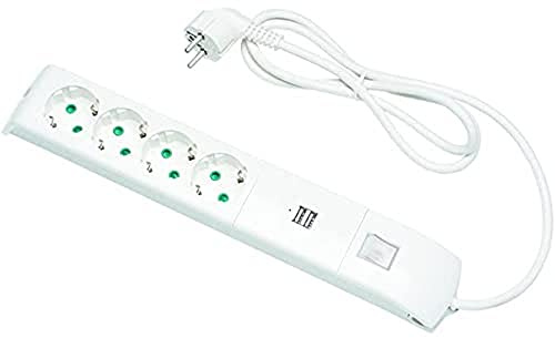 Fanton 4201502DE - Ciabatta elettrica FIDO con cavo da 1,5 m, presa multipla con interruttore e 2 porte USB, 4 prese Schuko 3P 16A, spina a 90°