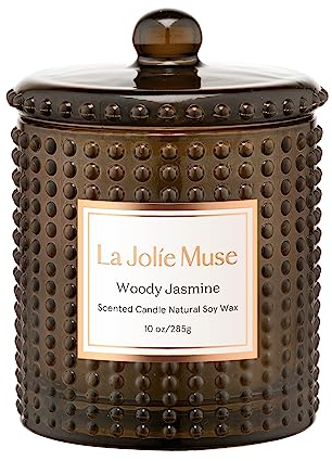 La Jolíe Muse Holziger Jasmin-Duftkerze, natürliches Wachs, 285 g, 75 h Brenndauer, Glas für Geschenk und Dekoration