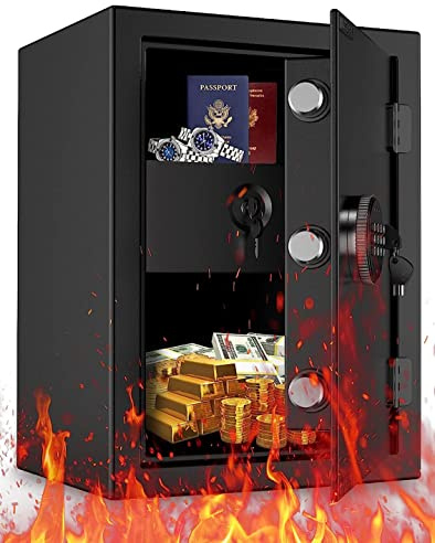 WASJOYE 57L Fireproof Safe box for Home, Large Tall Safe with Fireproof Drawer, Digital Keypad and Key, Cabinet Security Safe for Home Hotel Office Money Jewelry Pistol Medicines Documents(50x37x31cm)