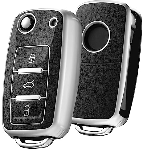 OATSBASF Autoschlüssel Hülle VW, VW Golf Schlüsselbox, Schlüsselhülle Cover für vw Polo Passat Skoda Seat 3-Tasten (XYP-Schwarz)