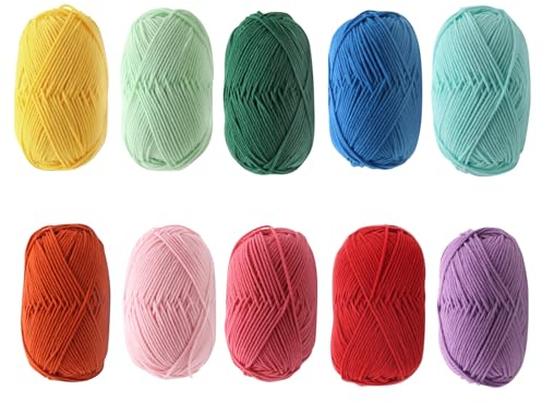 Komicea Wolle zum Stricken und Häkeln, 10 x 50g/133m Häkelwolle Garn zum Häkeln, 100% Polyacryl zum Stricken Baumwolle, Häkelgarn Handstrickgarn zum Stricken Häkeln und Bastel(Farbig)