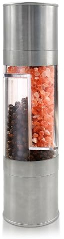 Ensemble de moulins à poivre et sel 2 en 1 en acier inoxydable rechargeable manuel à deux têtes pour épices, sels de mer, poivre de l'Himalaya ou poivre frais