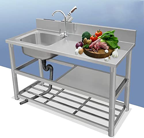 lavello in Acciaio Inox lavello da Cucina, 1 lavello con Piano di Lavoro lavello Gastro con agitatore lavello Completo con Doppia Tenda per Officina Ristorante Giardino Esterno LUN