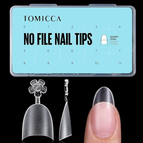 TOMICCA 510 Stücke Falsche Nägeltips, Klare Nagel Tipps Acryl Halbe Abdeckung Französische Gefälschte Nagelspitzen, Kurz Oval Nageltips Set 12 Größen für Nagelstudios DIY, Nagelverlängerung