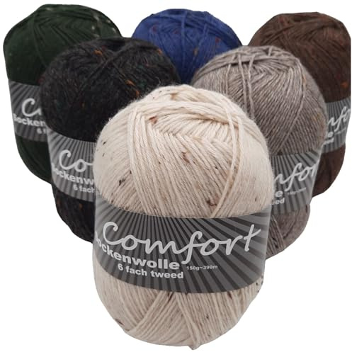 Sockenwolle Strumpfwolle Comfort 6-fädig, Tweed 6x150gr