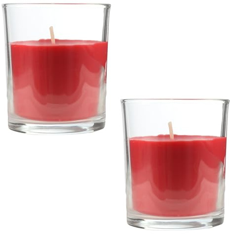 Lot de 2 Bougies Parfumées Fruits des Bois en Verre 8.5x7cm, Bougie Parfumée Rouge en Cire Végétale, 28 Heures de Combustion