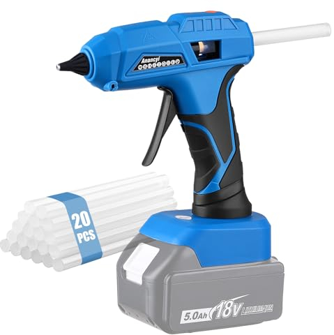 Akku Heißklebepistole, Heissklebepistole 100W,kabellos Klebepistole für Makita 18V Akku,Heissklebepistole mit 20PCS Klebestifte 11MM,schnell Aufheizung für DIY, Reparaturen, Kunsthandwerk(ohne Akku)