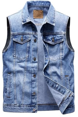 HNVAVQ Veste en Jean sans Manches pour Homme Gilet de Biker avec 6 Poches Gilet en Jean pour Extérieur