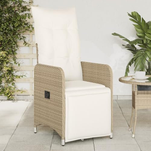 Tidyard Gartenstuhl Rattanstuhl Gartensessel Sessel Garten Essstuhl Garten-Essstühle Terrassenstuhl Loungesessel Gartenmöbel Gartenstühle Balkonstuh mit Kissen Verstellbar Beige Poly Rattan