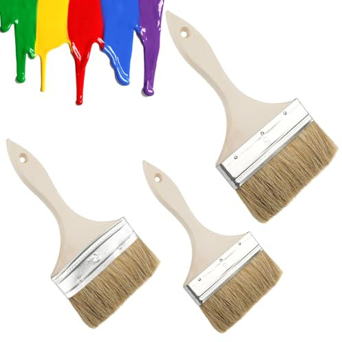 3 Stück Malerpinsel Set, Flachpinsel Flachpinsel mit Holzstiel, Pinsel Breit Flächenstreicher, Flachpinsel Lasurpinsel Lackierpinsel Farbpinsel für Lacke Lasuren Öle Wand-Farben Acryl am Holz Metall