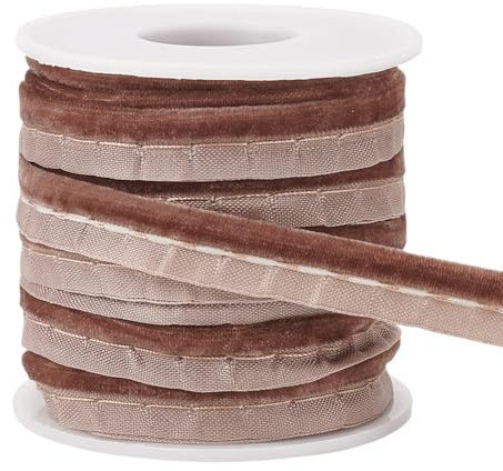 BENECREAT 10 Yards/9.14m Brown Velvet Piping Bias Tape, 11mm Wide Welt Cord Piping Trim Fabric Edge with Velvet Lip Cord Trim for Sewing Clothing Upholstery Trimming