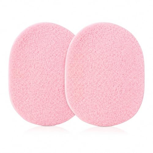 2 Pack Pink Reusable Facial Sponges, Oval Washable Cleansing Pads 4.33 x 3.35 in for Face Washing and Makeup Removal