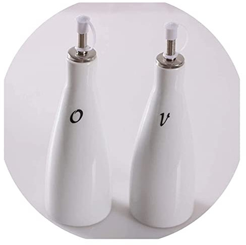 LXYDPZ Aceitera y vinagrera, Juego Tradicional de Botellas de Porcelana para Aceite de Oliva y vinagre con vertedores de Acero Inoxidable, Botella dispensadora, 240 ml x 2