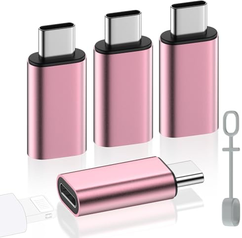 MoKo Lightning auf USB C Adapter 4 Stück, Adapter Lightning auf USB C mit Laden Datenübertragung für iPhone 16/15 Pro Max Plus, iPad, Galaxy S24/S23, mit Anti-Lost Loop, Nicht für Audio/OTG, Rosa | Nicht für Kopfhörer/tragbare Speichergeräte/iPen, Lightning-Buchse auf USB-C-Stecker für USB-C Phones, Rosa
