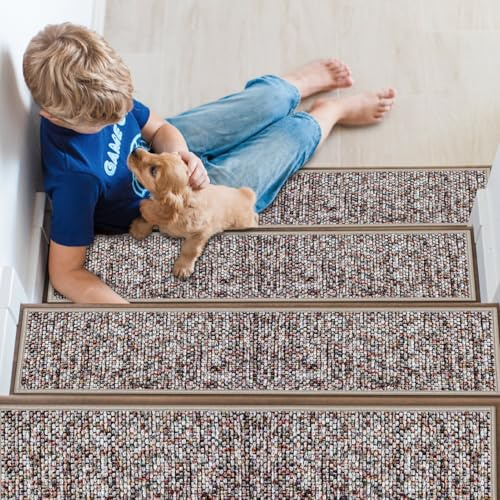 JHLGRE Antideslizantes para Escaleras, 20cm*76cm 15pcs, Alfombra Antideslizante, Alfombrillas para Escalones Interior, Lavable, Reutilizable, Naranja