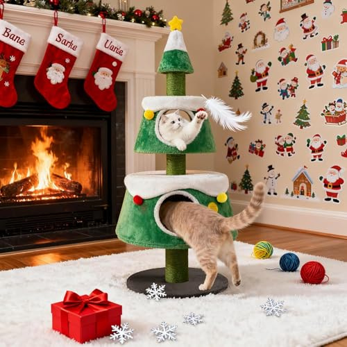 SOARS Árbol Rascador para Gatos de Navidad de 153 cm con Cama