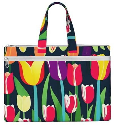 SDEGTHO Colorful Tulips Zippered Document Bag With Handle For Carrying Paper Files Books Filing Folder