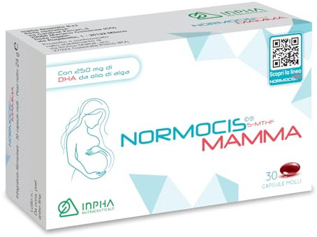 NORMOCIS MAMMA©® Omocisteina – Gravidanza- DHA Algale, Folato, Vitamine Gruppo B, Ferro, Iodio -Integratore Senza Glutine Naturalmente privo di Lattosio • SENZA RITORNO DI GUSTO • 30 CAMPSULE MOLLI •I