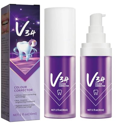 2 Stück V34 Professionelle Zahnaufhellung, Toothpaste, Zahnfarbkorrektor, Natürliche Zahnweiß-Korrektur Zahnpasta, 2er-Pack mit Langzeitwirkung, Schonende Aufhellungsformel, Für strahlend weiße Zähne