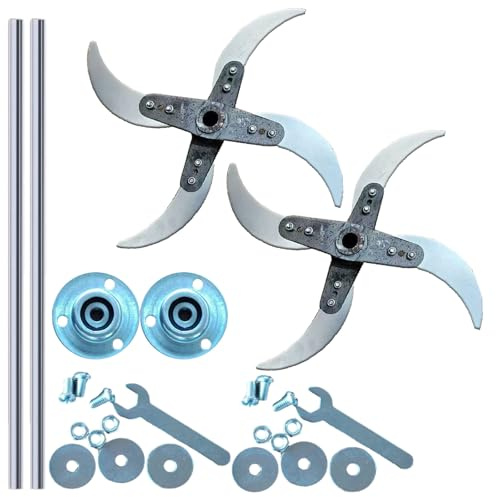 Household Farming Grass Shredder Knife Blades, 24-26cm Adjustable Diameter Vegetable Shredder Blades (Thickened Blade + Knife Holder + Base + 10mm Thick Steel Shaft) (2sets)