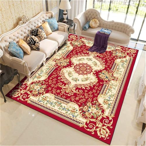 RUGMRZ Schallschutz Teppich Teppich Babyzimmer Rote Retro-Stil Wohnzimmer Sitzbereich Dekoration dauerhaft rutschfest Flach Gewebt 160x220cm