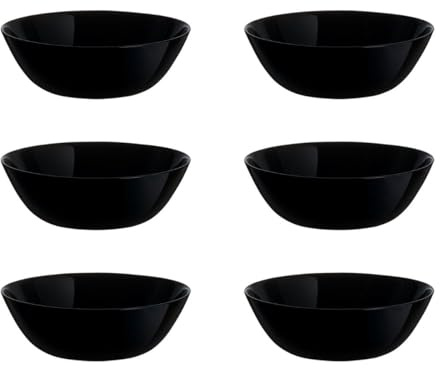 Luminarc Lot de 6 bols Zelie en verre 16 cm | Noir, verre, forme ronde, finition brillante, 16 cm, 6 pièces, empilable, passe au micro-ondes, passe au réfrigérateur