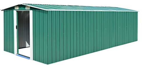 Hoodmeel Casetta Giardino, Casetta Attrezzi Giardino, Capanno da Giardino, Capanno per Attrezzi, Verde, Metallo, 257x580x181 cm