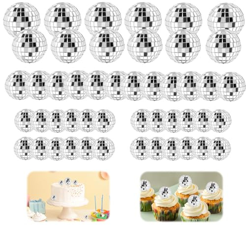 QINGYIWL 48 Pièces Petite Boule Disco, Mini Boule a Facette, Miroir Boules à Facettes pour Décoration de Gâteaux, Fêtes, Bars et Décorations de Vacances (2/3/4/5cm)