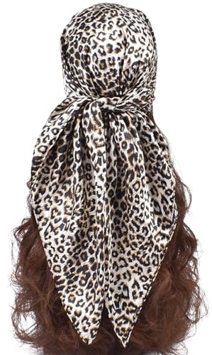 LEBOOBELL Damen Große Quadratisch Leopard Bandana Tuch Seiden 90x90cm Schals Kopftuch Haarschmuck Geschenk für Frauen