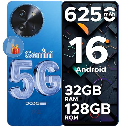 DOOGEE Note 59 Smartphone 5G Android 16 Gemini AI, 32GB+128GB/2TB TF Telefono, 6.75 HD+ 120Hz Cellulare, 6250mAh Batteria Cellulari, Octa-core Telefoni, 16MP+8MP/Widevine L1/NFC/Face ID/GPS/OTG, Blu