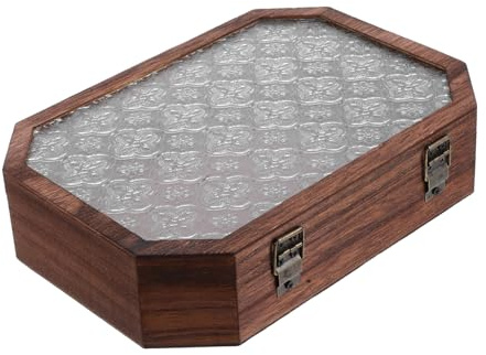 Cabilock Boîte avec Couvercle Verre pour Rangement Vintage Organisateur de Tiroirs pour Thé Cosmétiques et Petits Objets Design Floral Bégonia Décoratif