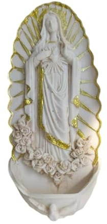 KiBcsLic Holy Water Font Statue Resin Figurine Wall Mounted Decoration Holy Water Basin Sculpture for Party Nativity Scene New Year