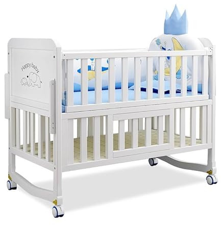 Leilaohu Kinderbett Mit Verstellbarer Seite,Großer Höhenverstellbarer Schublade,4 Rollen,Umwandelbarer Kinderschreibtisch,Komplettset Mit Kinderbett White,s