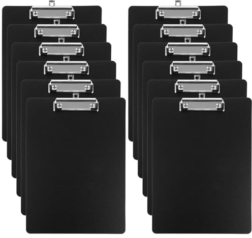 LDHHYH 12 Stück klemmbretter A4, kunststoff Klemmbretts A4 mit Metalklemme und Aufhängeose, klemmbrett kunststoff Schwarz Zwischenablage, Clipboard (315x225x2MM) für Schule,Zuhause, Büro