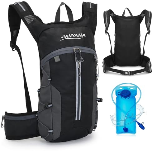 JIANYANA 2L Hydration Rucksack,Falbarer Trinkblasen-Rucksack,Helmtragesystem,Helmtasche aus Mesh,Ultraleichtes und atmungsaktives Design 550g Leichtgewicht,für Wandern,Radfahren,Laufen,Camping,Pendeln