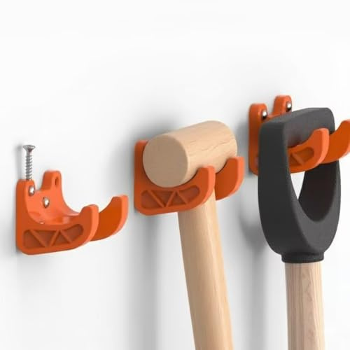 Broom Holder Wall Mounted & Garden Tool Storage Garage Hooks (2 Pack) - Heavy Duty Tool Holder Organiser for Shovels, Rakes & Mops - Multi-Functional Wall Hooks for Shed, Kitchen & Workshop