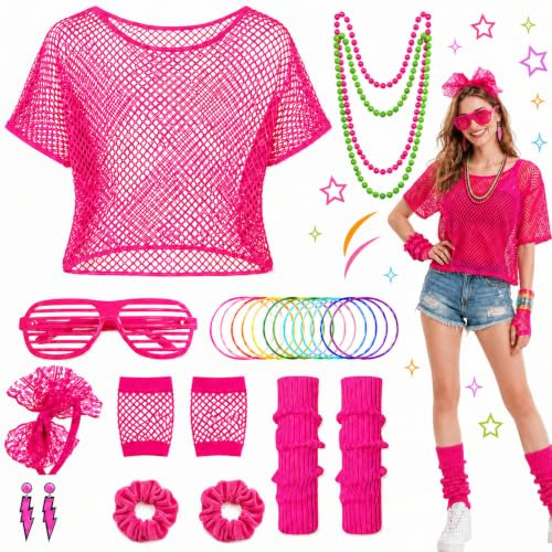 Tenue complète des années 80 pour femme, costume de fête rétro des années 90 pour fête à thème, carnaval, Halloween, enterrement de vie de jeune fille, accessoires au choix en haut en maille ou jupe
