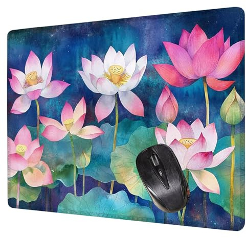 Alfombrilla Ratón Rosa Mouse Pad Loto Alfombrilla Escritorio, 40x30x0.3cm Tapete Rato, con Base de Goma Antideslizante, Mejora la precisión y la Velocidad Pequeña Mousepad Portátil para Gaming H0-653