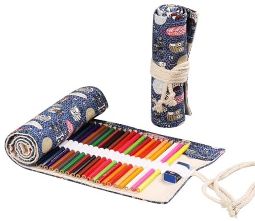Sac a Crayon de Toile, 48 Trous Étui à Crayons Enroulé Enveloppe de Crayon Sac à Crayon Enroulable, Trousse Enroulable Art