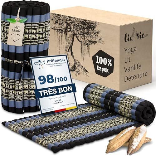 livasia Rollmatte Rollmatratze M schmal Einzelbett - 200x75x4,5cm - Gästebett Gästematratze 1 Person mit Muster, Reisebett Kofferraum outdoor, Thaimatte Kapok Garten handgefertigt (Blau/Elefanten)