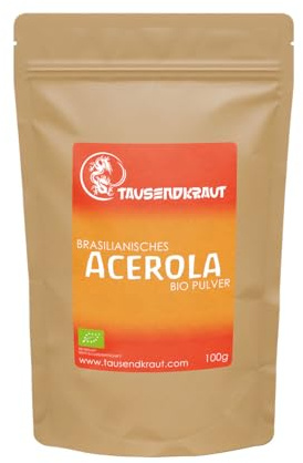 Acerola Pulver BIO (100g) Superfood [mit BIO Maniok, viel Vitamin C] Tausendkraut